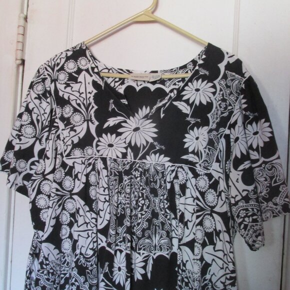 3X Vermont Country Store Caftan House Dress Muumuu Midi Black White Floral - Picture 4 of 4